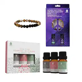 Pursonic - Aromatherapy Bliss Bundle: Lava Stone Bracelet + Pure Essential Oils - Multicolor