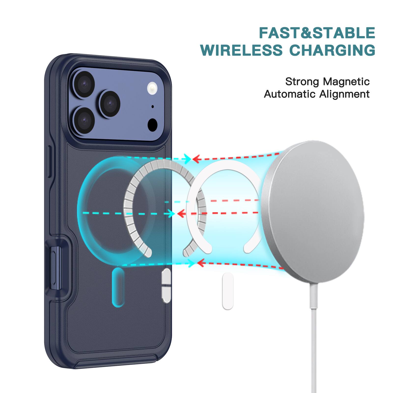 FAST & STABLE WIRELESS CHARGING  
Strong Magnetic Automatic Alignment