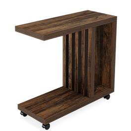 Kadyn - Sofa Side End Table, End Table, Couch Table,2-Tier End Table, C-Shaped Wood Side Table with Lockable Wheels - Brown