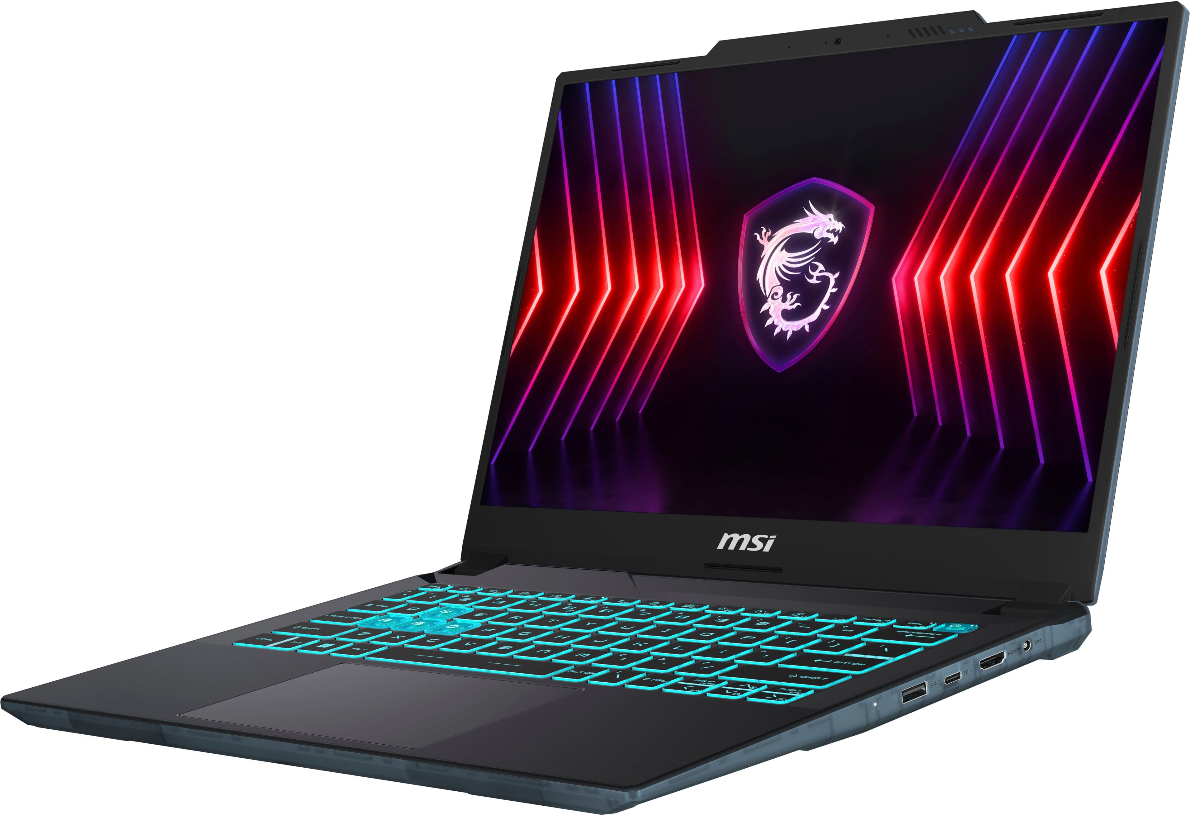 Angle. MSI - Cyborg 14" 144Hz Gaming Laptop (FHD+) - Intel Core i7-13620H with 16GB - NVIDIA GeForce RTX 4060 with 8G - 512GB SSD - Translucent Black.