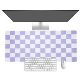 Unique Bargains - Checkered Desk Mat, 31.5x15.7 Inch Mouse Pad, Non-Slip Rubber, Stitched Edges, Soft, for Computer/Laptop - Purple/White