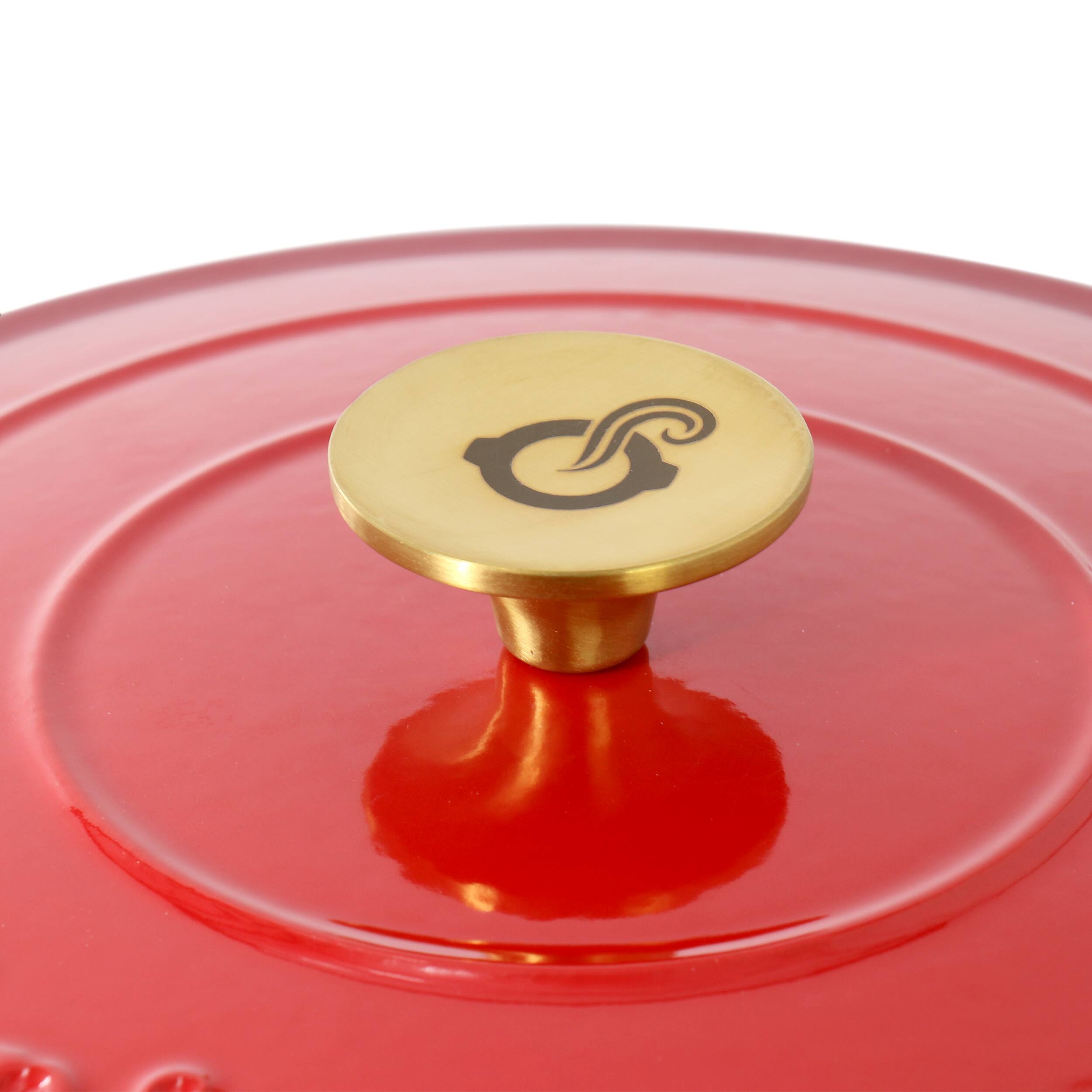 Alt View 5. Brentwood - Crockpot Artisan 6 Quart Enameled Cast Iron Dutch Oven in Gradient Red with Gold Handle - Gray.