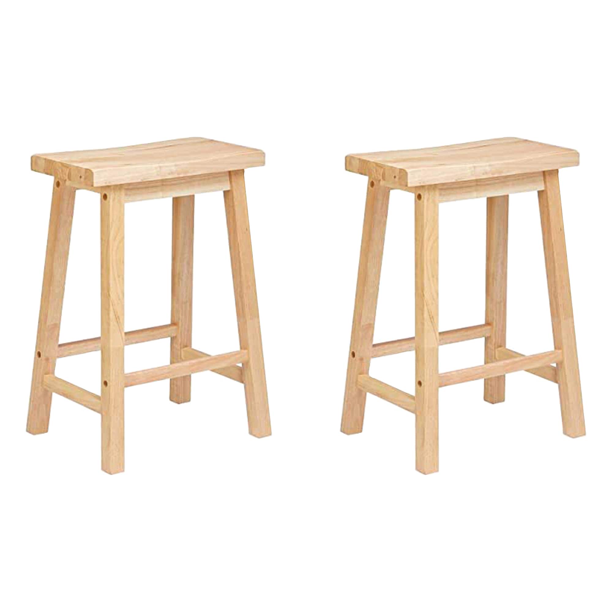 PJ Wood - Classic 24 Inch Saddle Seat Kitchen Bar Counter Stool, (2 Pack) - Natural
