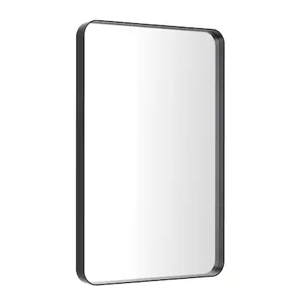 Front. GRANDJOY - Black Bathroom Mirror for Wall, Rounded Rectangle Vanity Mirror, Modern Decorative for Bathroom - 20" * 30".