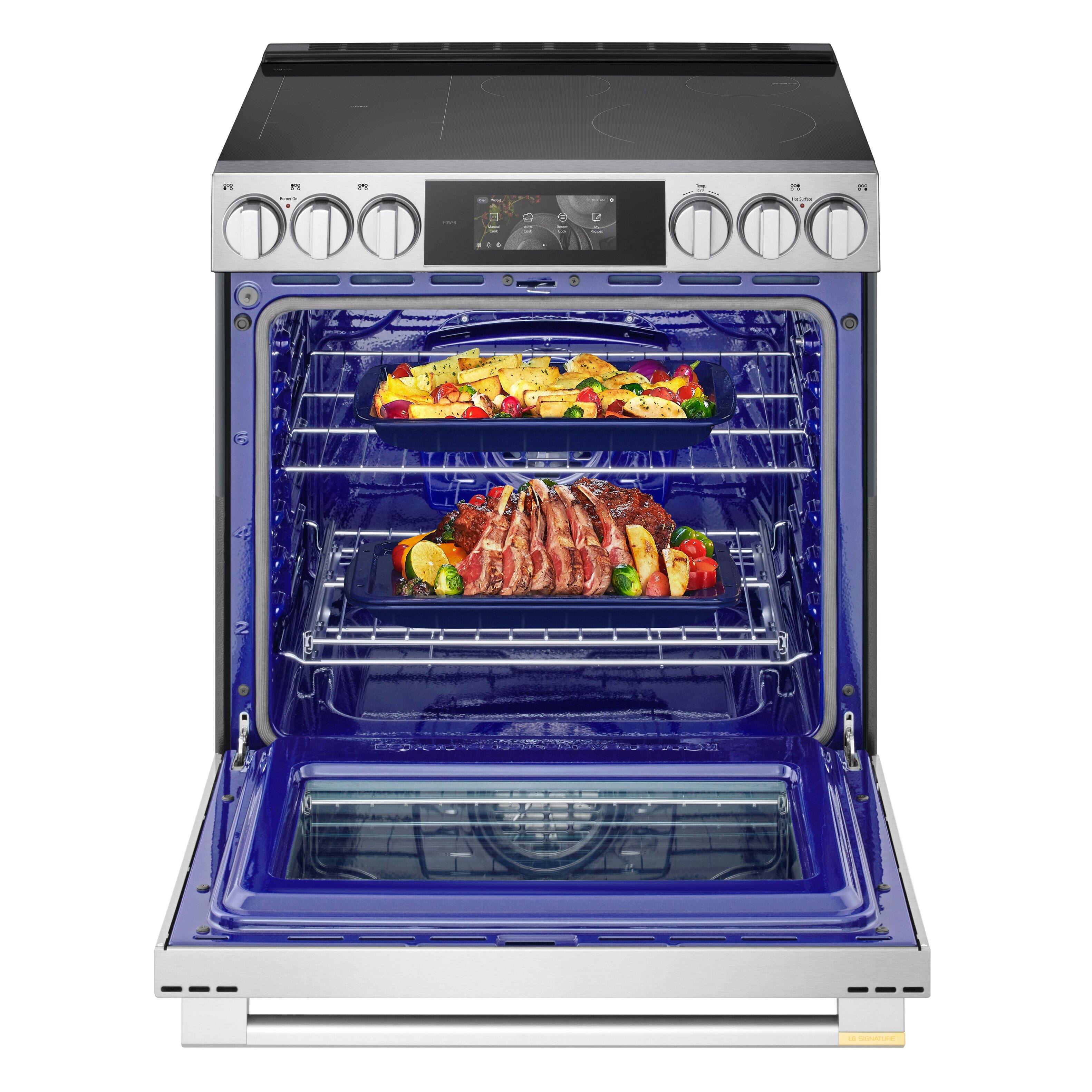Alt View 10. LG - SIGNATURE 30” Slide-In Electric Induction True Convection Smart Range with Air Fry and AI Gourmet Camera - PrintProof Stainless Steel.