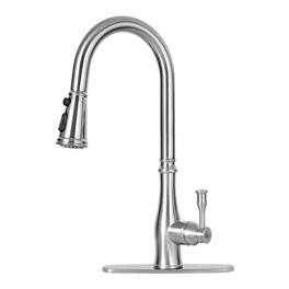 Single Handle 3-Function Spring Stainless Steel Kitchen Faucet with Pull Down Sprayer