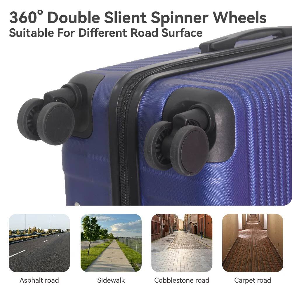 360° Double Silent Spinner Wheels  
Suitable For Different Road Surface  

Asphalt road  
Sidewalk  
Cobblestone road  
Carpet road