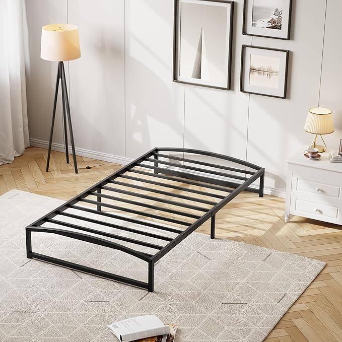 Front. Homhougo - Twin 10" Metal Platform Bed Frame, Black, Low Profile, Noise-Free, Non-Slip - Black.