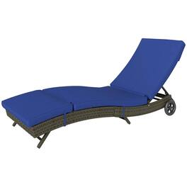 Resenkos - Patio Wicker Chaise Lounge Chair Resenkos, Adjustable Backrest Sun Lounger, PE Rattan - Blue