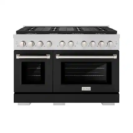 Front. ZLINE - ZLINE 48 in. Paramount Gas Range with 8 Burner DuoPro Cooktop and Dual Ovens with Black Matte Doors (PSGR-BLM-48) - Stainless Steel with Black Matte Door.