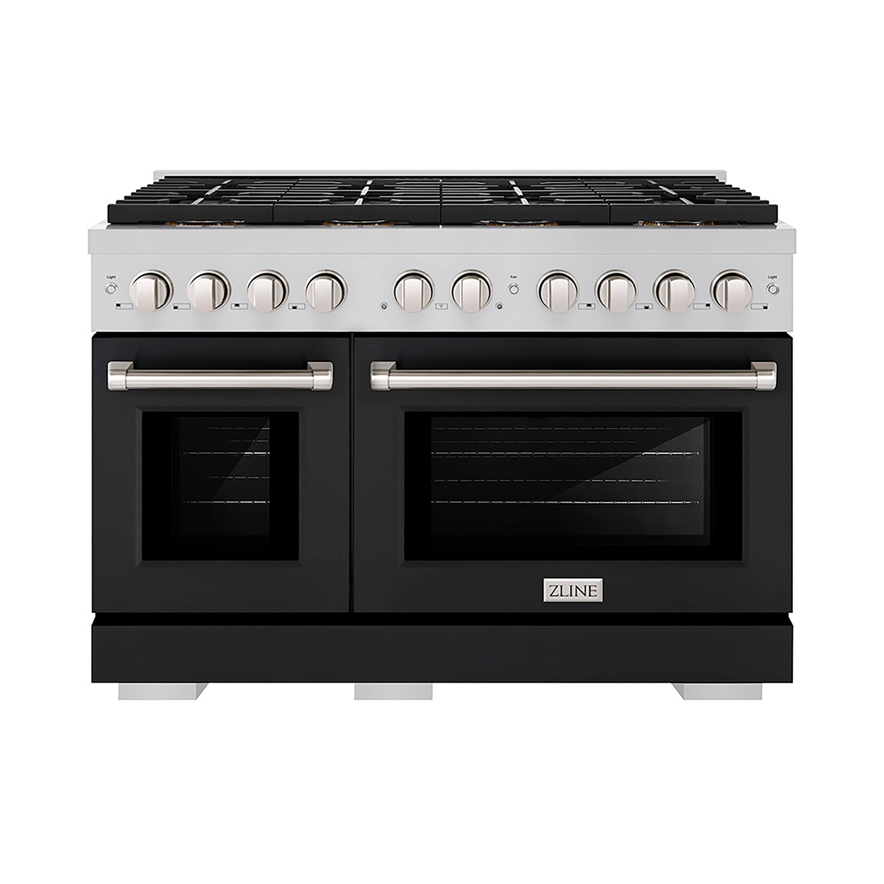 Front. ZLINE - ZLINE 48 in. Paramount Gas Range with 8 Burner DuoPro Cooktop and Dual Ovens with Black Matte Doors (PSGR-BLM-48) - Stainless Steel with Black Matte Door.