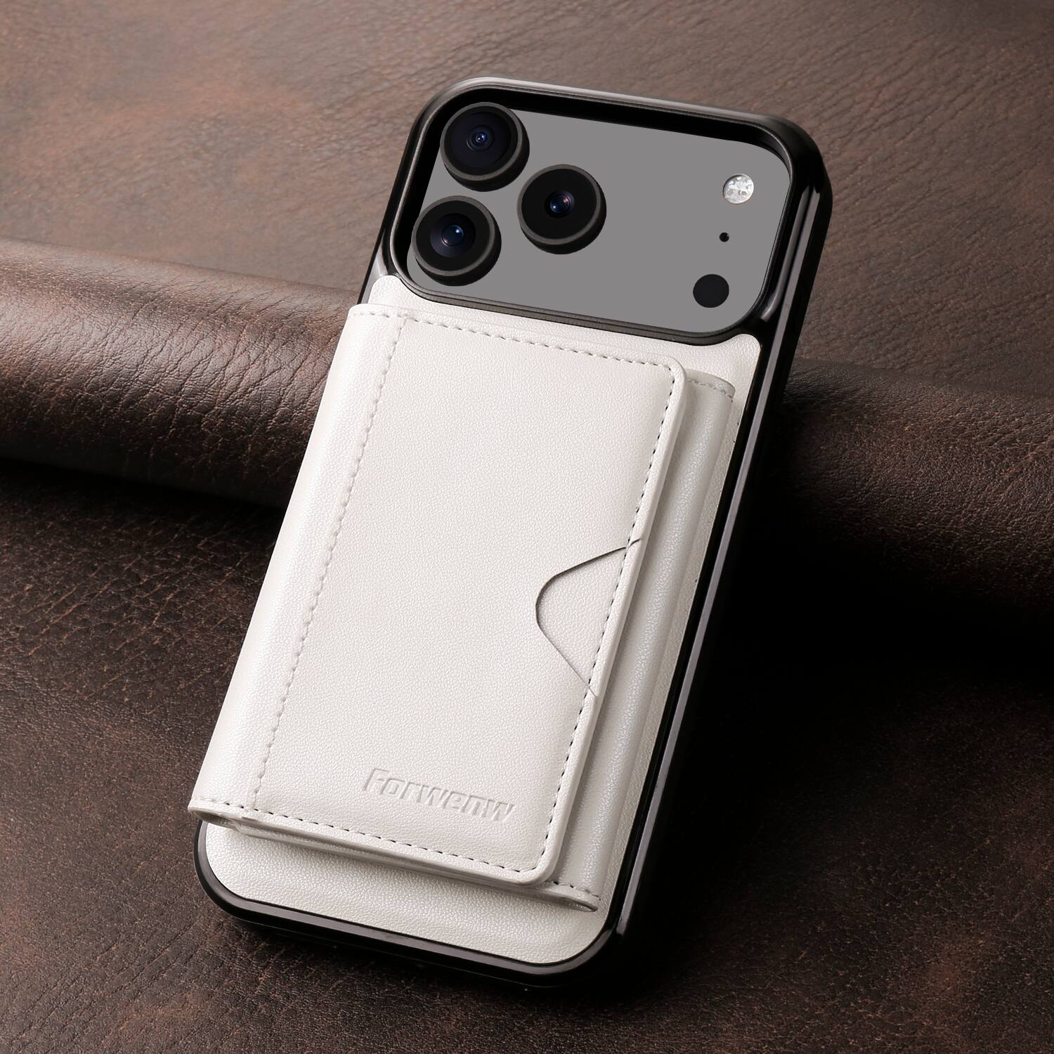 Left. Dteck - 2-in-1 Magnetic Detachable Wallet Case for Apple iPhone 17 Pro Max, PU Leather Shockproof Cover with Kickstand - White.