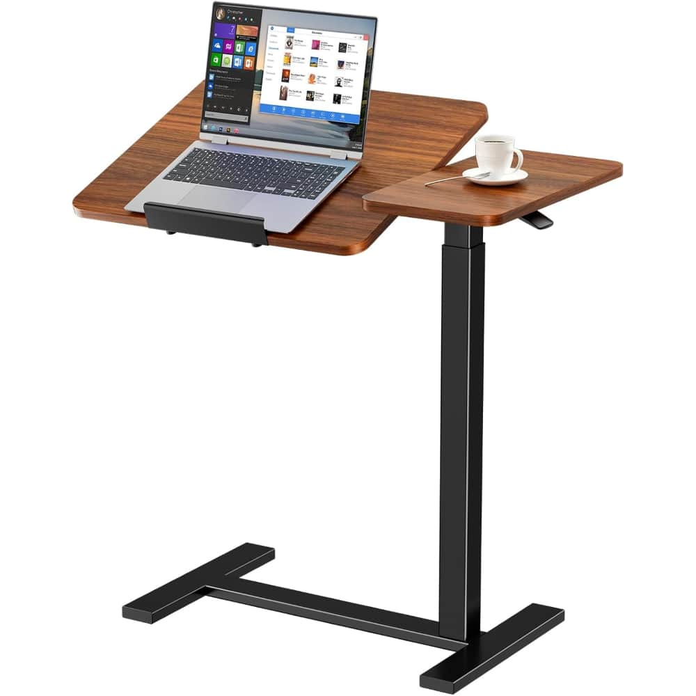 ZUQIETA - Mobile Rolling Laptop Desk - Adjustable Height & Tilt Top for Classroom & Home Office - Brown