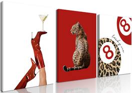 Fabibe - Pink Cheetah Prints Wall Decor Pictures, Funky Lucky You 8 Ball Poster Preppy Aesthetic Paintings, for Girls Bedroom Dor - Red 16x24Inch Canvas Wrapped Canvas
