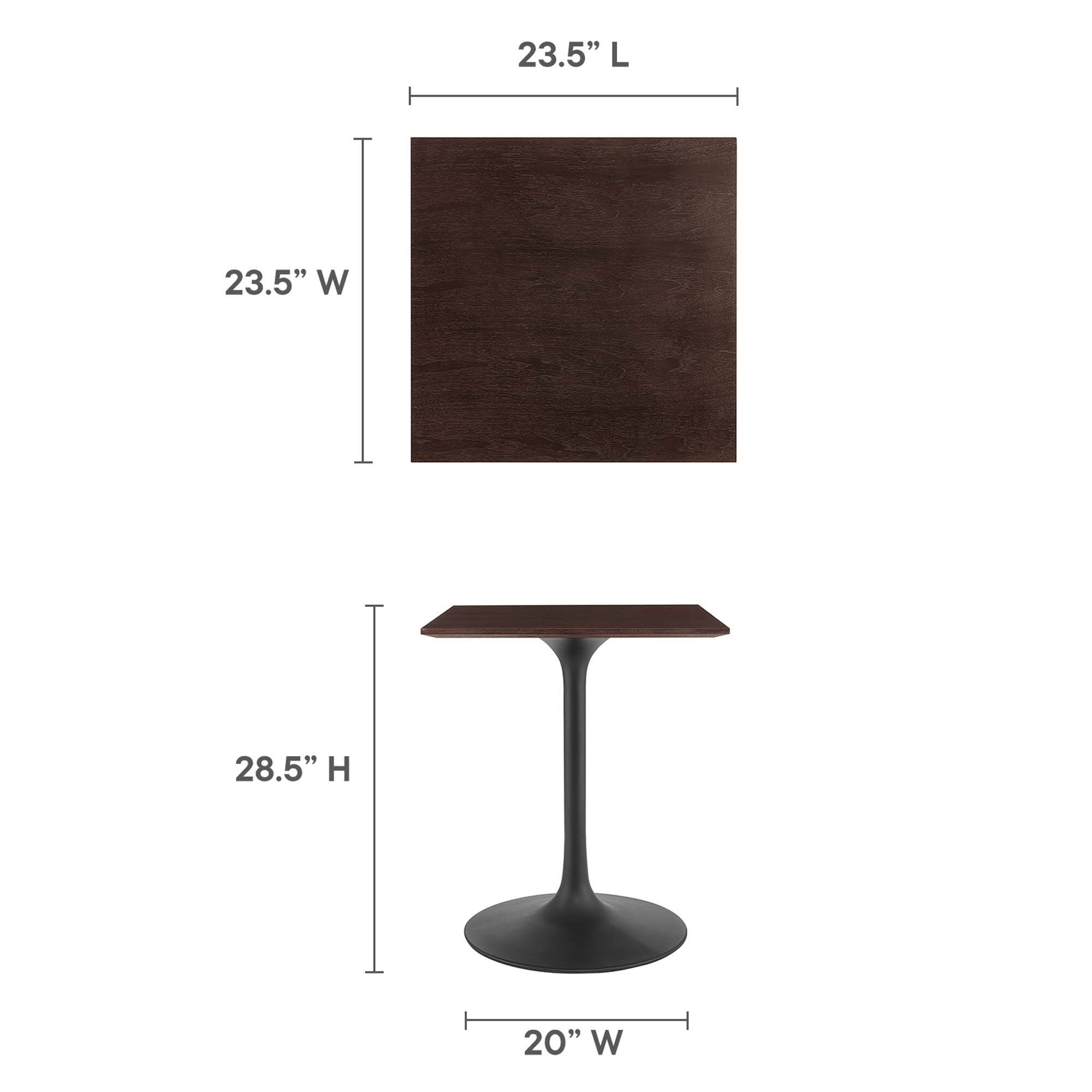 23.5" L x 23.5" W x 28.5" H  
20" W