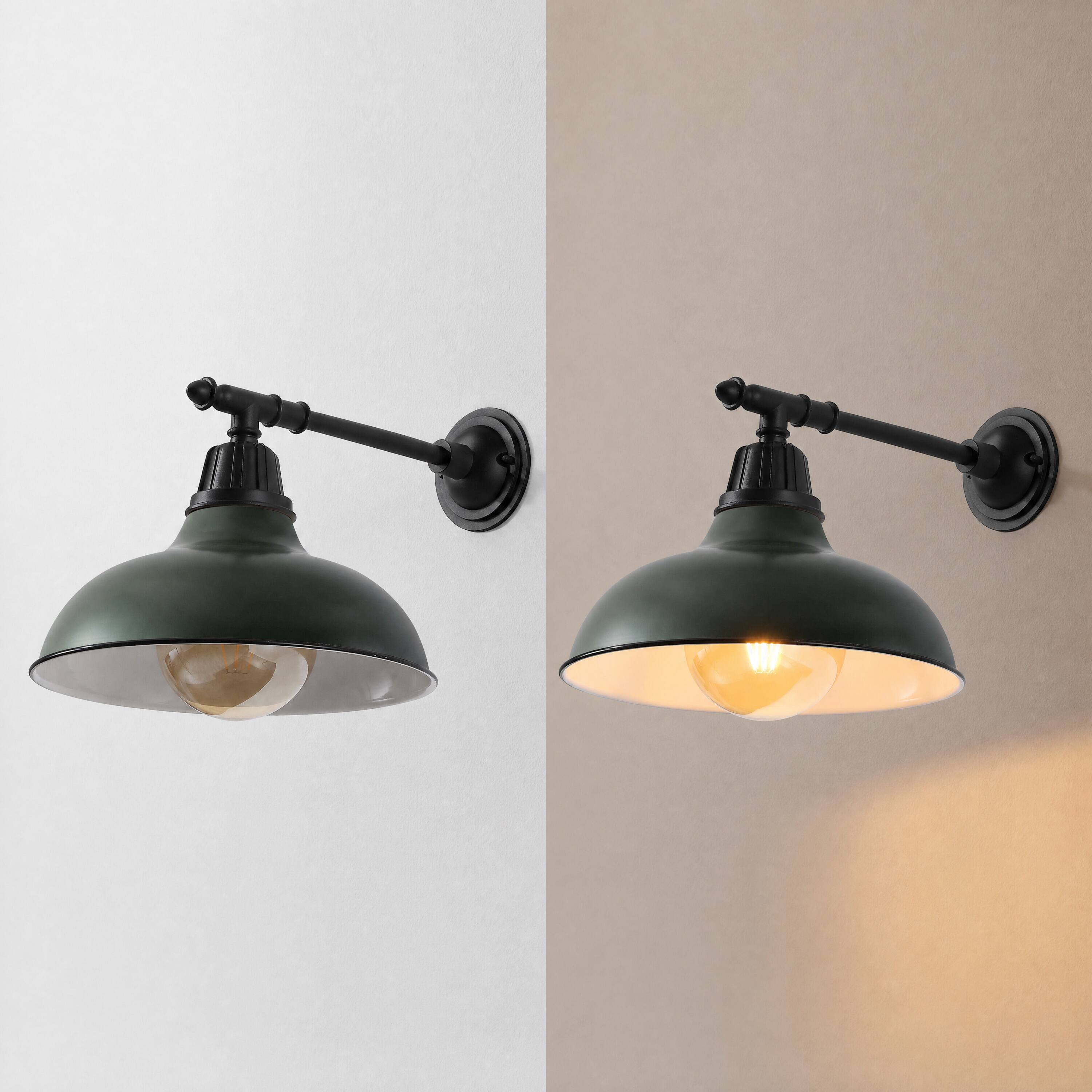 Alt View 6. Jonathan Y - Wallace 12.25" 1-Light Farmhouse Industrial Indoor/Outdoor Metal LED Victorian Arm Outdoor Sconce, Kumbu Green/Black - Kombu Green.