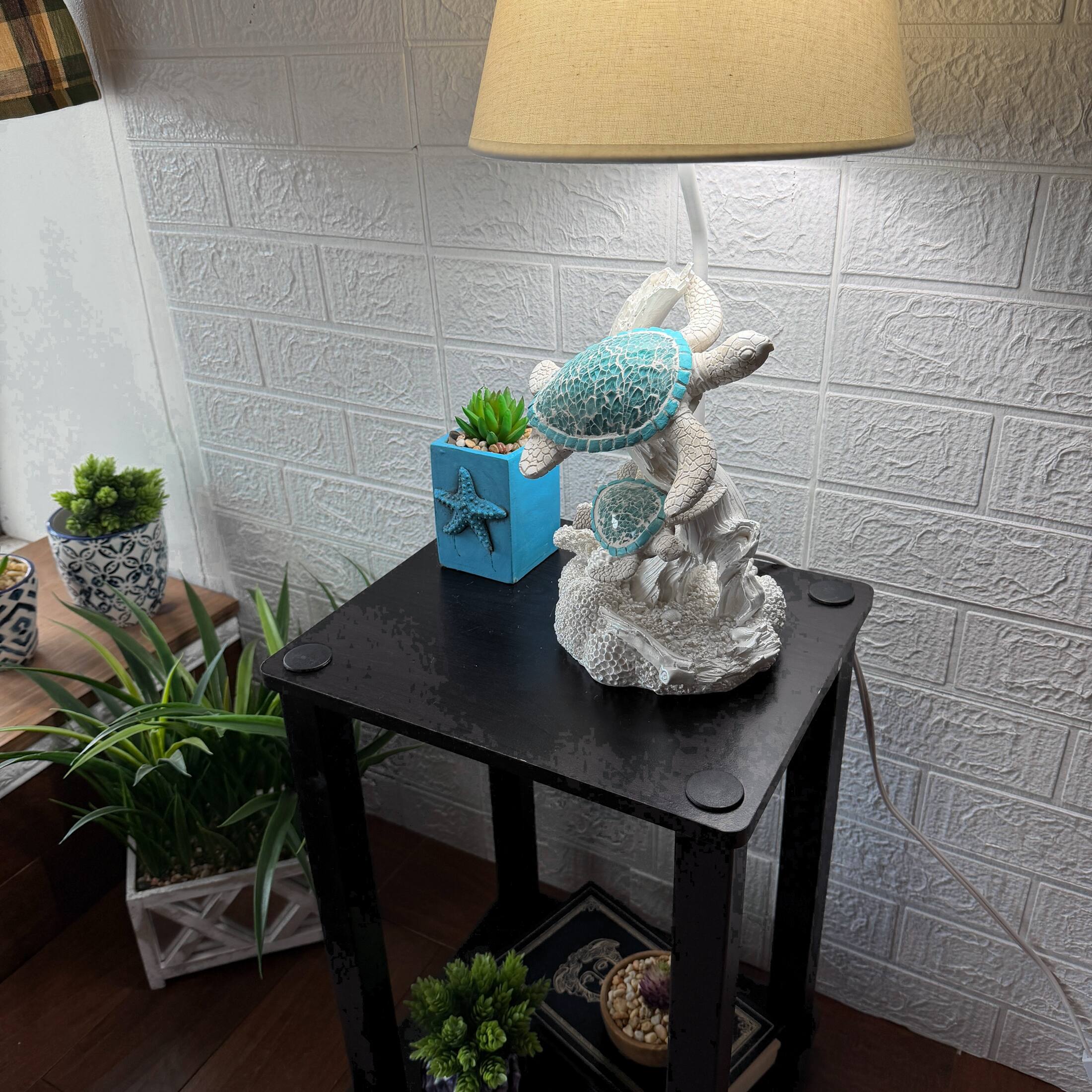 Alt View 4. Fancy That - Set of 2 Resin Sea Turtle Table Lamps with Blue Mosaic Shells, 19 Inch Each - Blue.
