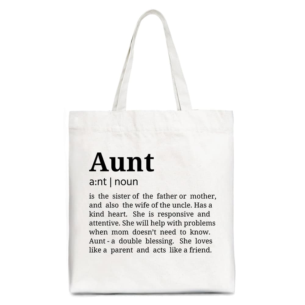 OrnamentallyYou - Aunt Definition Canvas Tote Bag, Funny Family Gift Shopper - White