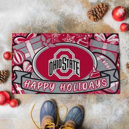 Evergreen Enterprises - Ohio State Buckeyes 28" x 16" Happy Holidays Christmas Turf Door Mat - Multicolor