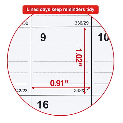 Lined days keep reminders tidy

30 336/29  
9 1.02"  
10  
0.91"  
343/22  
16  
42/23