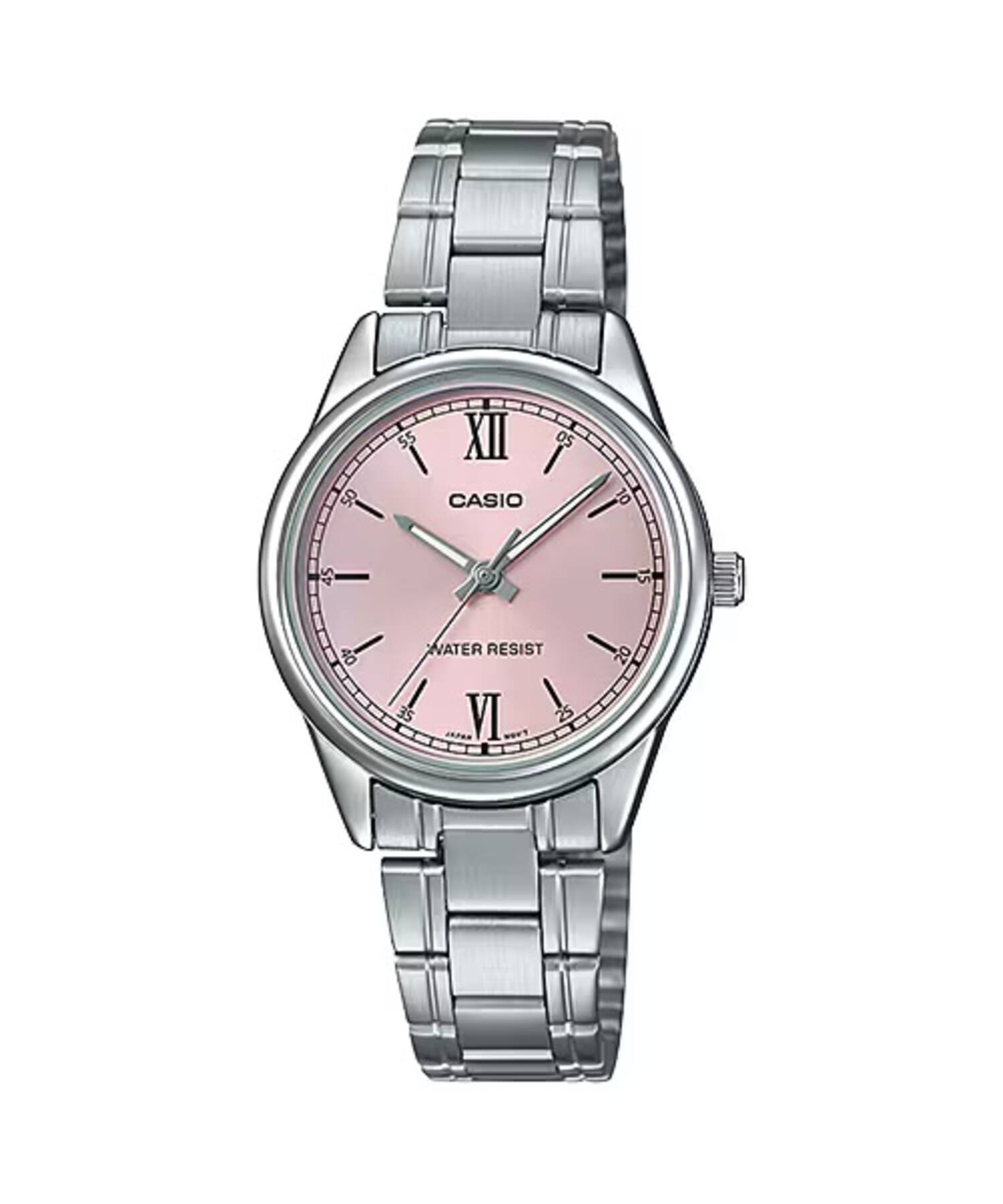 Casio - Women’s Pink Dial Stainless Steel Bracelet Watch - LTP-V005D-4B2UDF - Silver