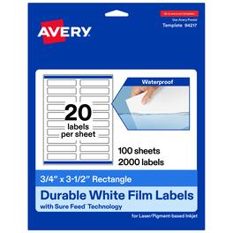 Avery - 3/4" x 3-1/2" Waterproof Rectangle Labels, 2,000 Labels - White