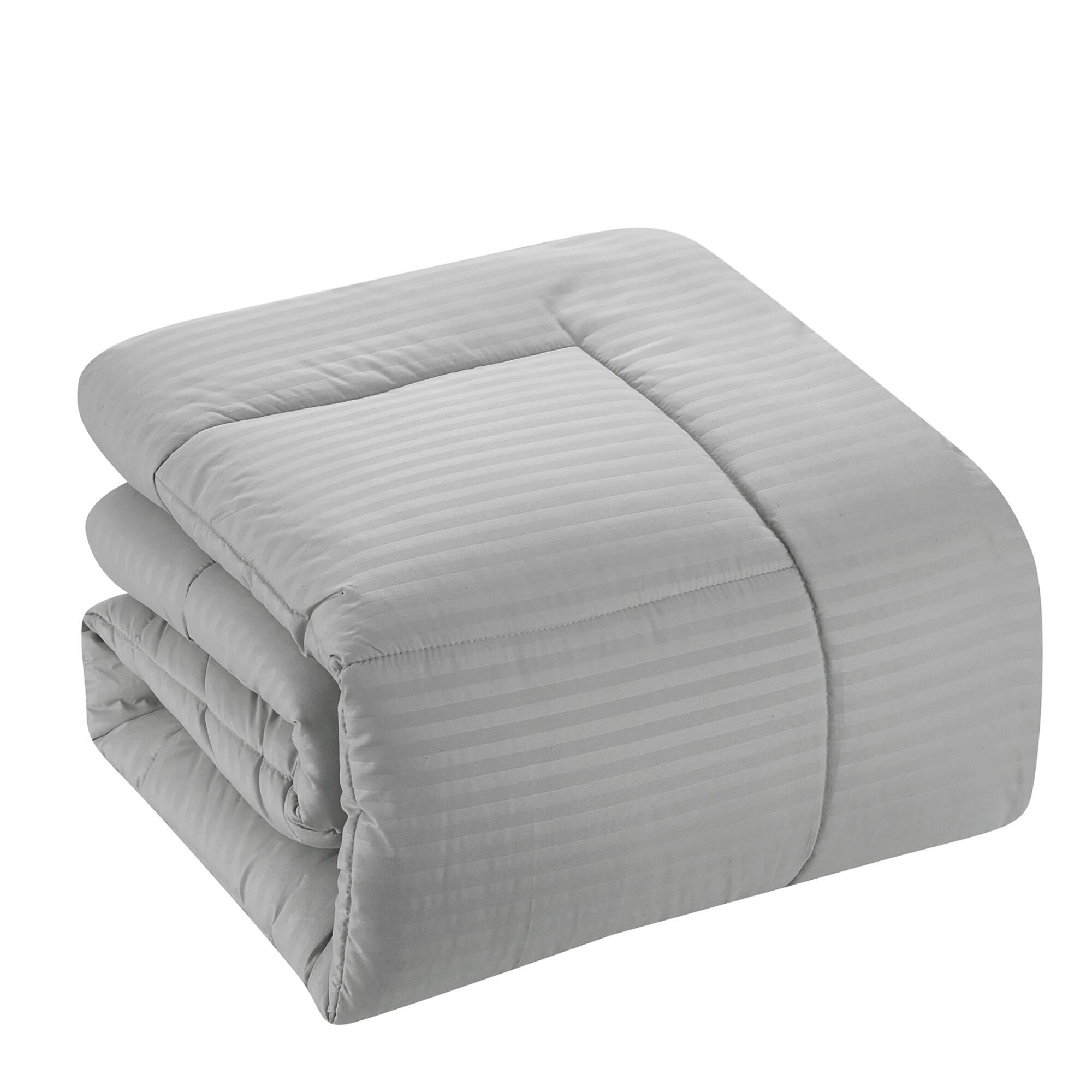 Left. Sweet Home Collection - 8 Piece Embossed Dobby Stripe Bed in a Bag All Season Complete Set with Sheets - King - Silver.