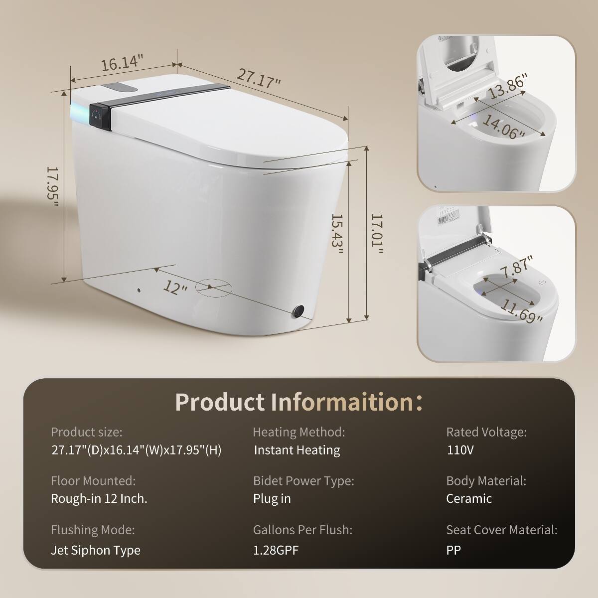 Loheer Smart Toilet With Built In Bidet Seat, Heated Seat, LED Display ...