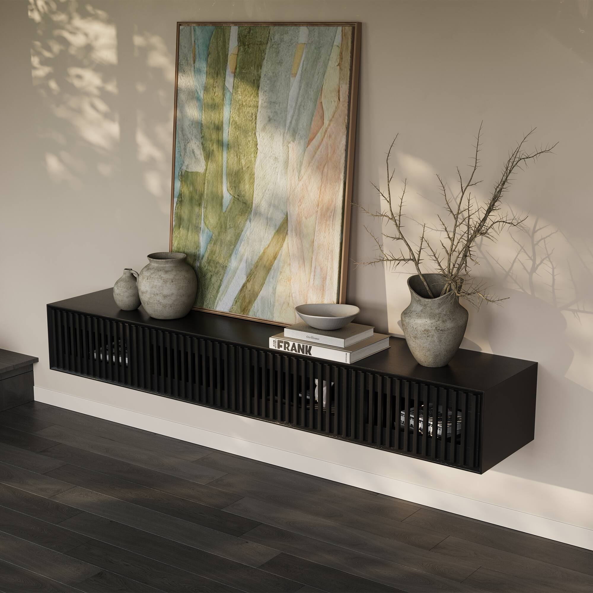 Alt View 10. POVISON - 79" Black Floating TV Stand, Modern Minimalist, Four Drawers, Fully-Assembled - Black.