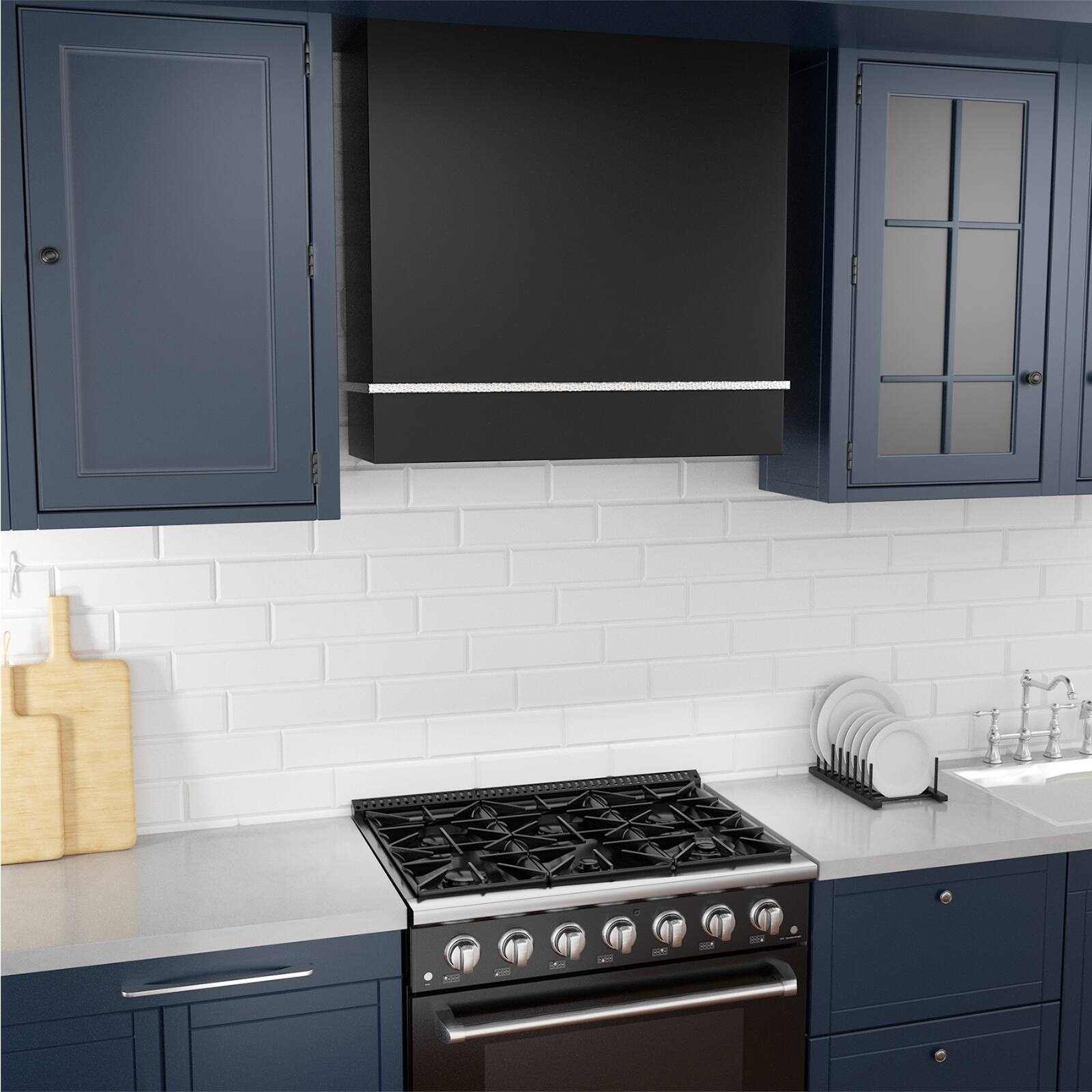 Alt View 3. Akicon - Akicon 30 in. Stainless Steel Ducted Wall Mount Range Hood with 600 CFM Vent Motor, 3 Speed, in Black with Nickel - Black with Nickel.