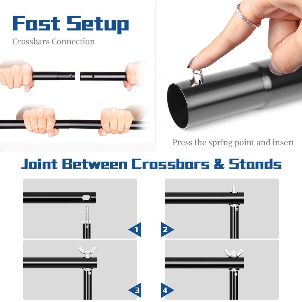Fost Setup  
Crossbars Connection  

Press the spring point and insert  

Joint Between Crossbars & Stands  
1  
2  
3  
4