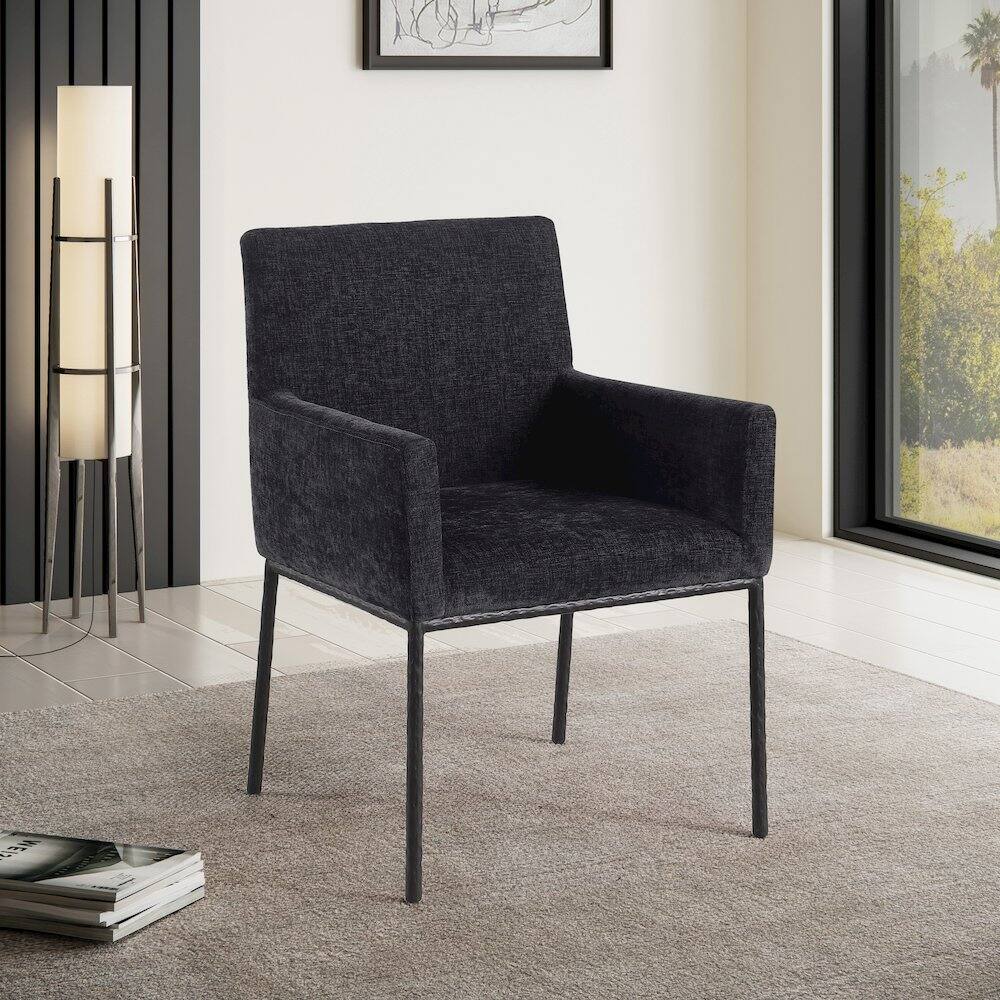 Alt View 1. Meridian Furniture - Reeves Black Chenille Fabric Dining Chair, Set of 2 - Black.