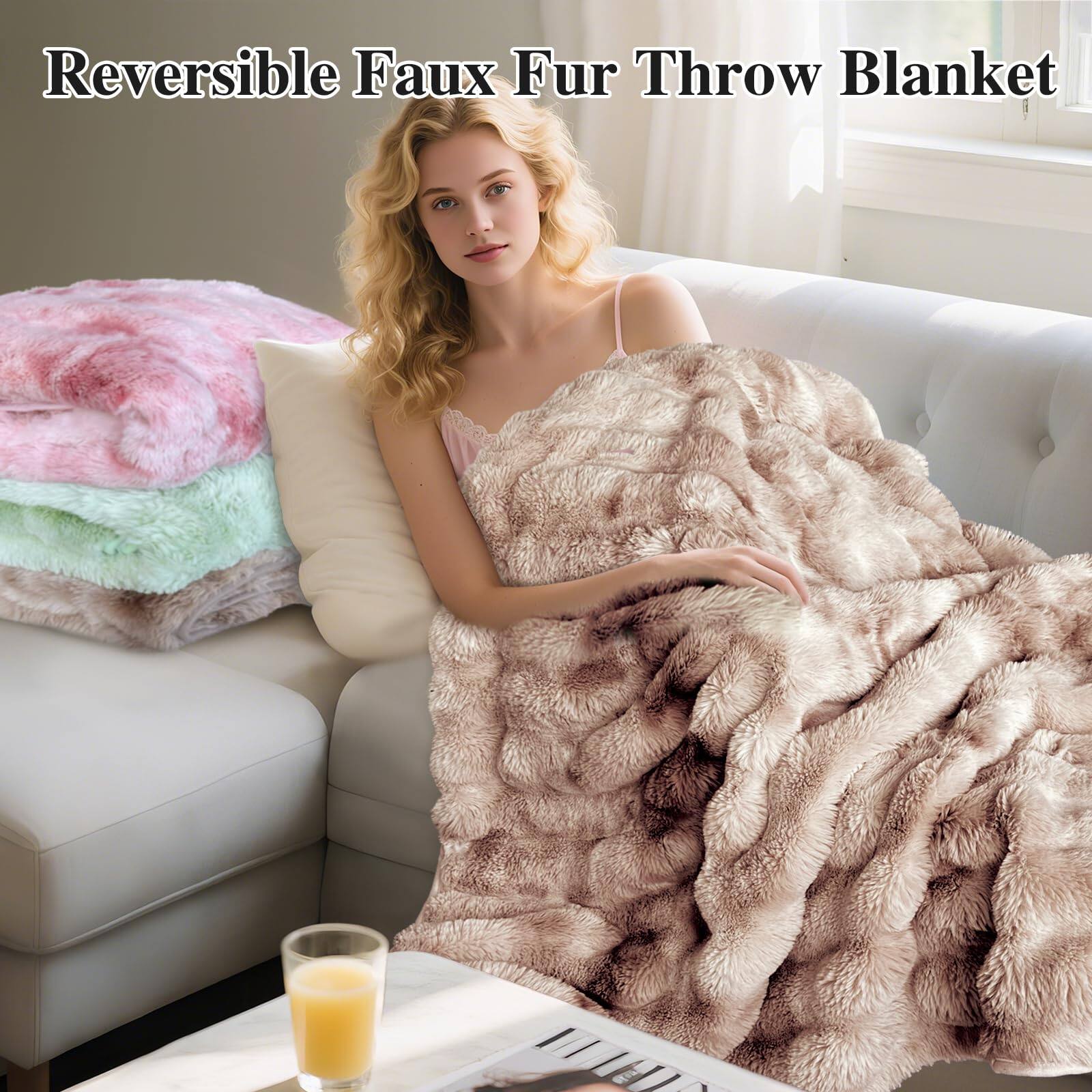 Reversible Faux Fur Throw Blanket
