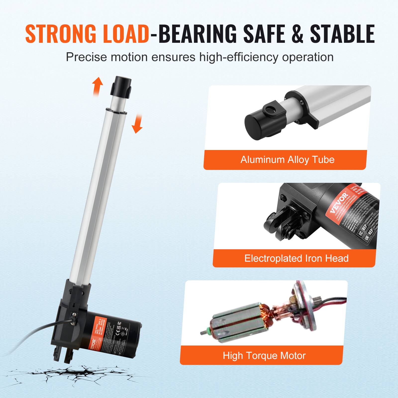 STRONG LOAD-BEARING SAFE & STABLE  
Precise motion ensures high-efficiency operation  
Aluminum Alloy Tube  
Electroplated Iron Head  
High Torque Motor