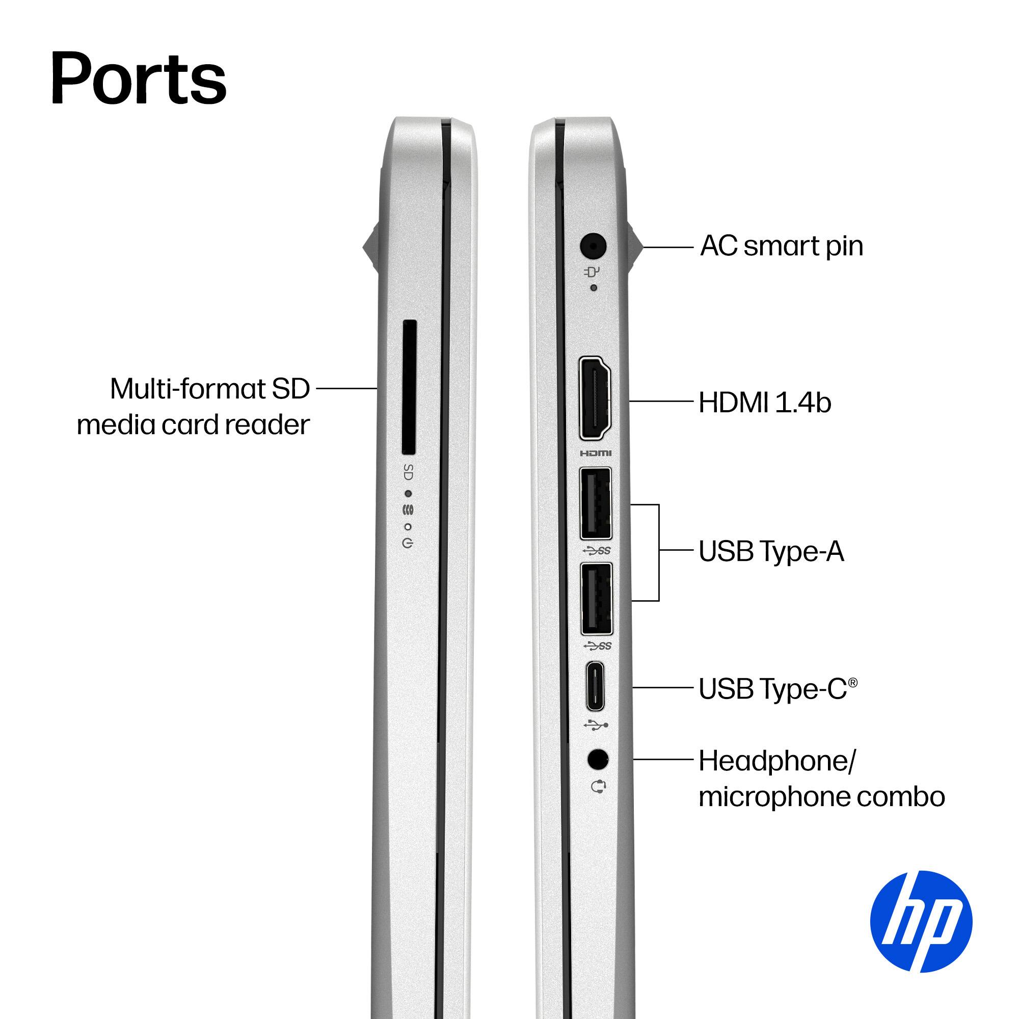 Ports  
- AC smart pin  
- Multi-format SD media card reader  
- HDMI 1.4b  
- USB Type-A  
- USB Type-C  
- Headphone/ microphone combo