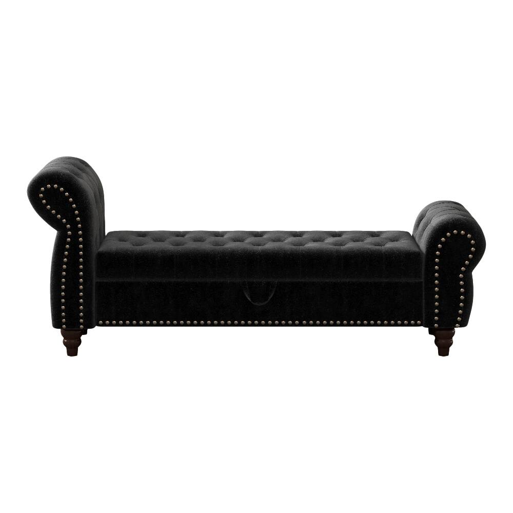 Alt View 2. Ropilly - Ropilly Black Velvet Bed Bench with Storage Tufted Chaise Lounge - Black.