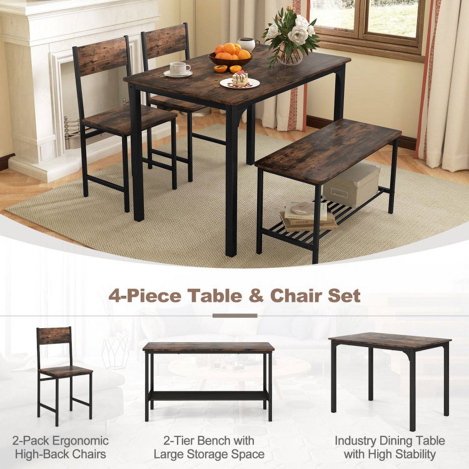 4-Piece Table & Chair Set

- 2-Pack Ergonomic High-Back Chairs
- 2-Tier Bench with Large Storage Space
- Industry Dining Table with High Stability