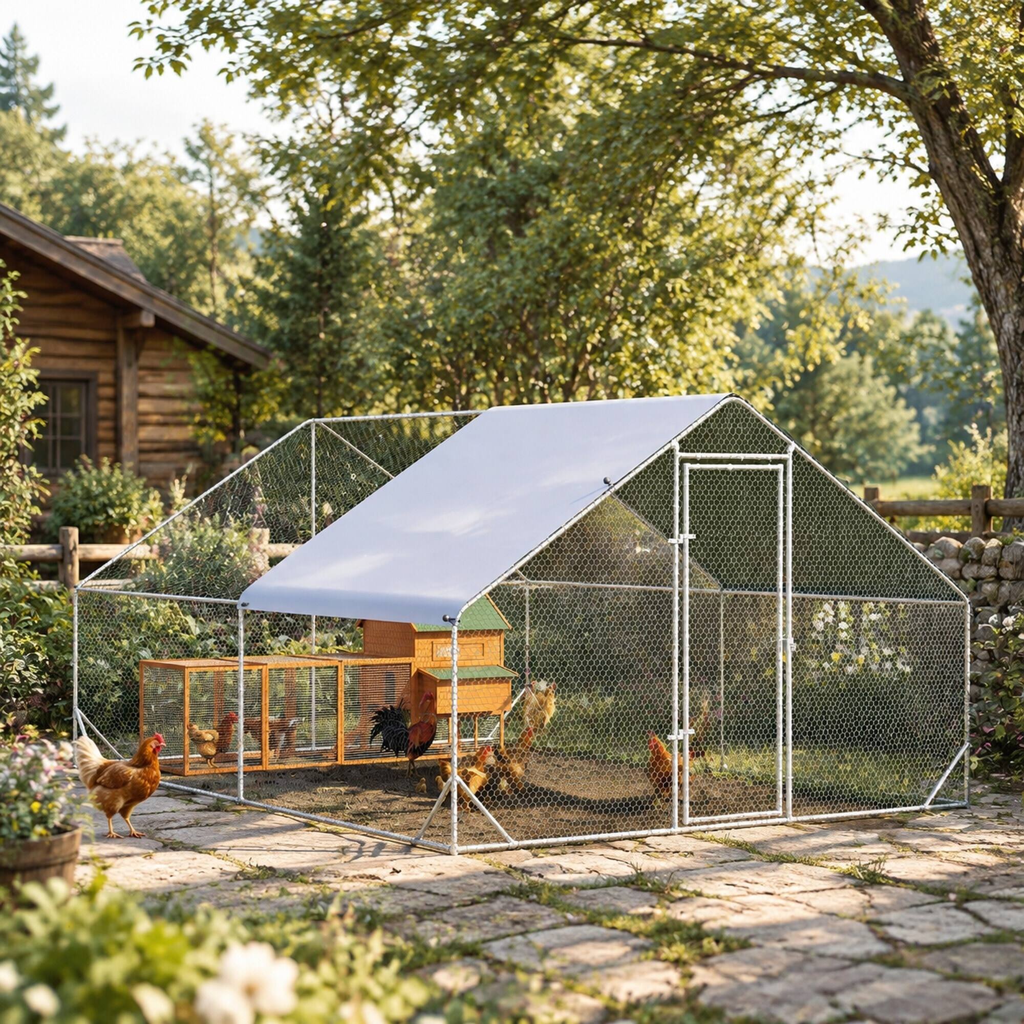 RYHNUYNE Metal Chicken Coop, Walk In Run, 9.8 x 13.1 x 6.6 ft ...