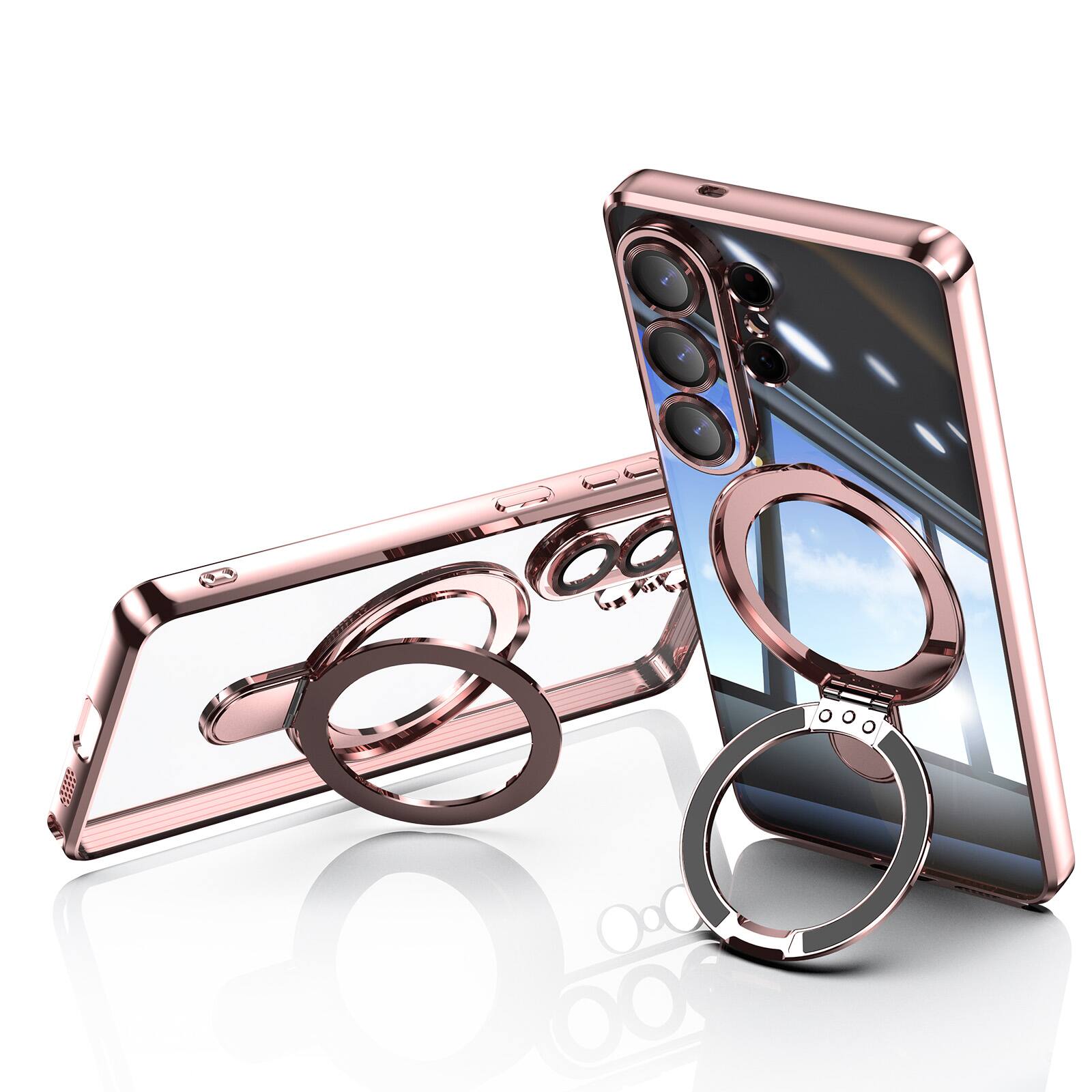 Alt View 2. Dteck - Clear Mag Safe Case for Samsung Galaxy S26 Ultra,Transparent Back Plated Bumper Shockproof Metal Stand Cover + Lens Film - Rosegold.
