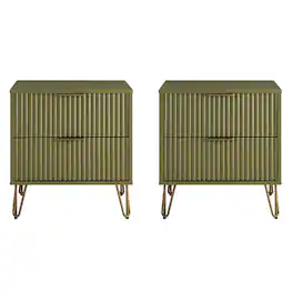 Manhattan Comfort - Dumbo Modern 20" Fluted Nightstand - Set of 2 - Olive Green