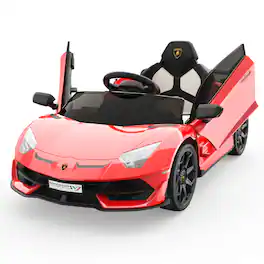 Acekool - 12V Licensed Lamborghini Kids Ride On Car, Remote Control, LED Lights, Sound System, Electric - Red