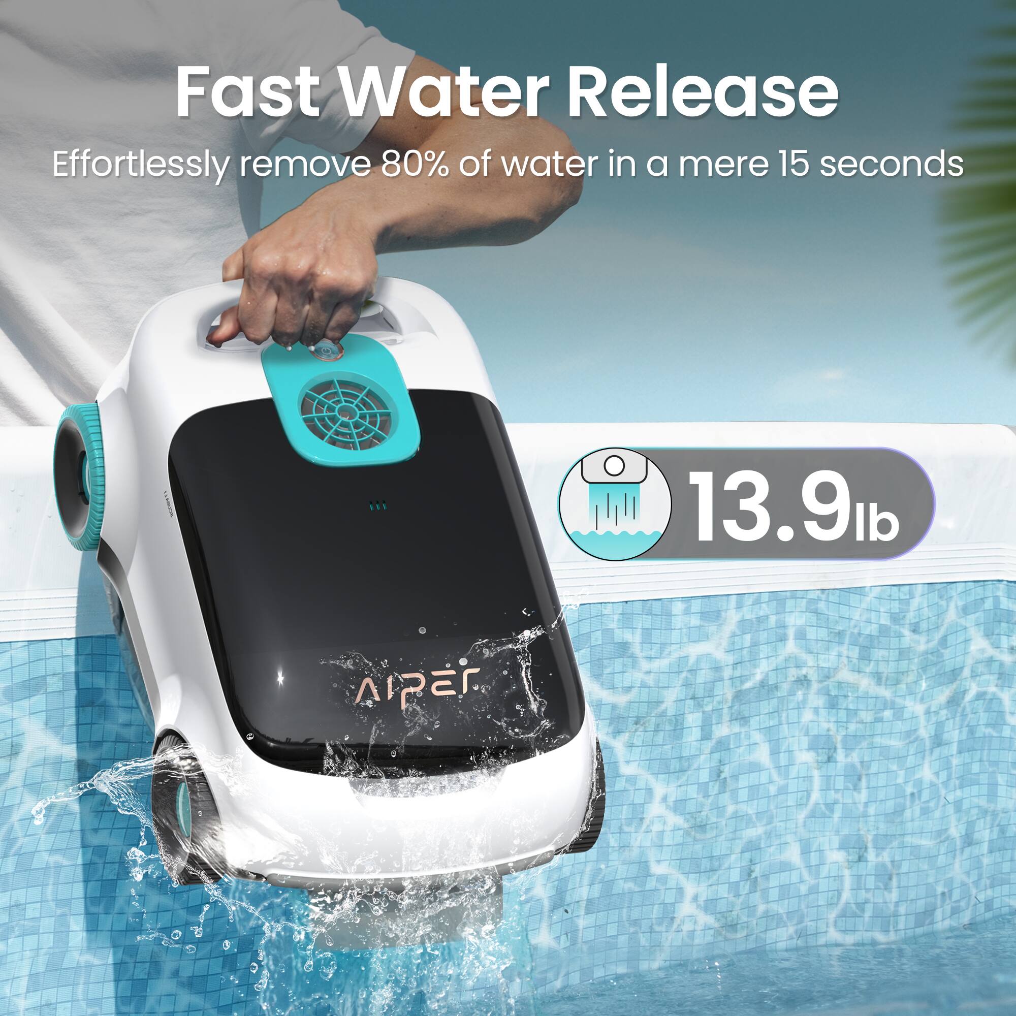 Fast Water Release  
Effortlessly remove 80% of water in a mere 15 seconds  

13.9 lb