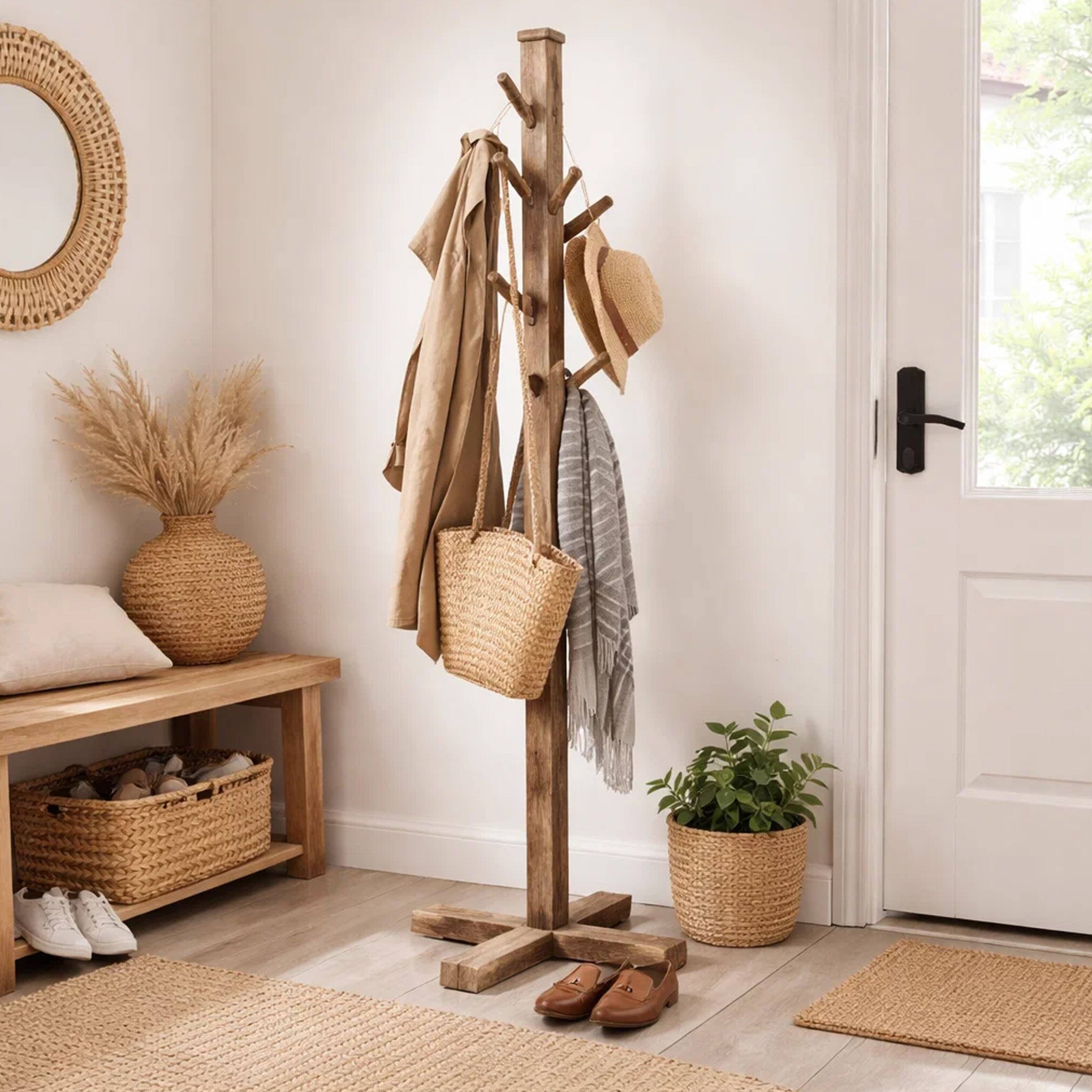 Alt View 6. Manhattan Lane - Rena Coat, Hat Tree Stand, 8 Wood Stems, 72 Inch Mahogany Wood - Pebble Brown.