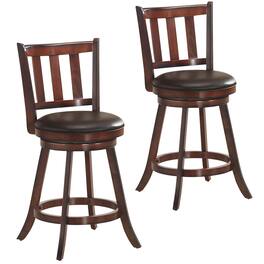 Costway - Set of 2 25" Swivel Bar stool Leather Padded Dining Kitchen Pub Bistro Chair High Back - Nut-brown