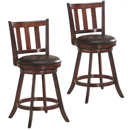 Front. Costway - Costway Set of 2 25" Swivel Bar stool Leather Padded Dining Kitchen Pub Bistro Chair High Back - Nut-brown.