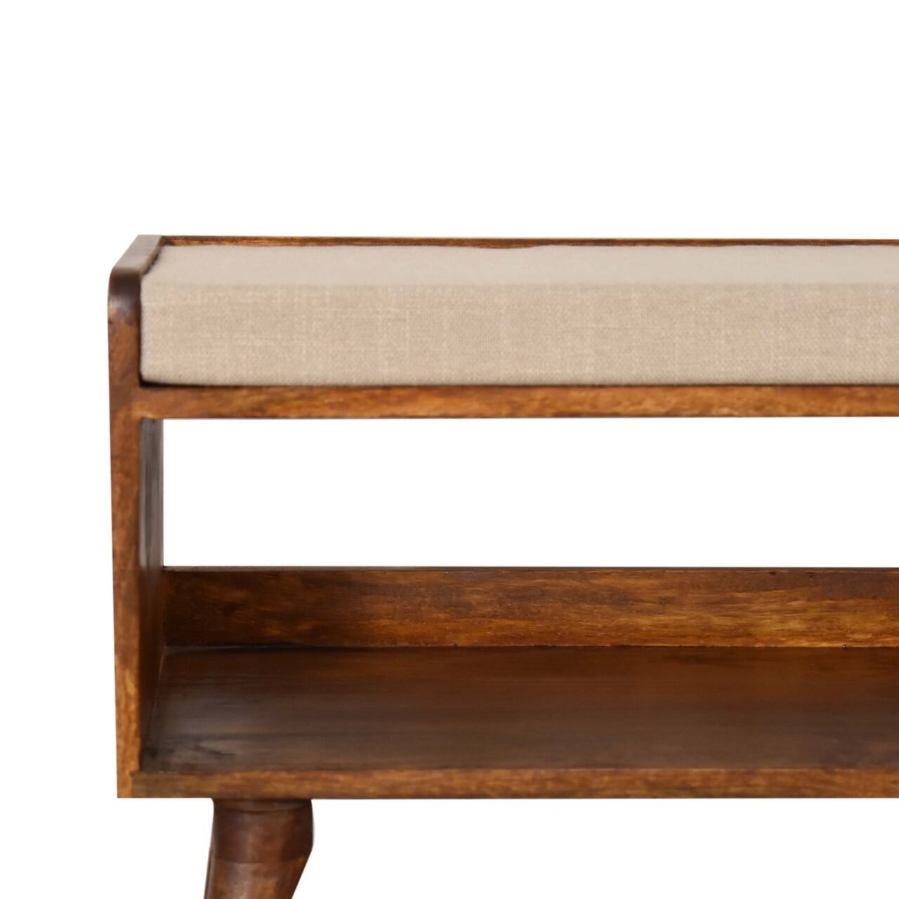 Back. Artisan Furniture - Artisan Furniture Solid Wood Mud Linen Nordic Storage Bench, Upholstered, 1 Open Slot, Brown & White - Brown & White.