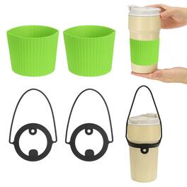Unique Bargains - Silicone Cup Sleeve, 2pcs Coffee Sleeves with Black Handle Strap, Heat Resistant Reusable Nonslip for Coffee Tea Drinks - Green