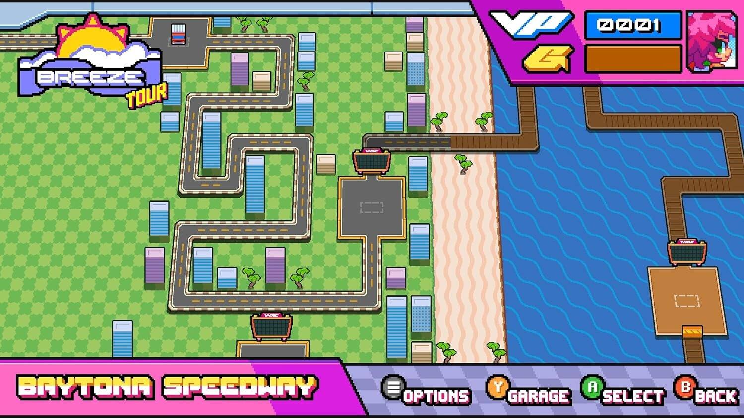 BREEZE TOUR  
BAYTONA SPEEDWAY  
OPTIONS  
GARAGE  
SELECT  
BACK