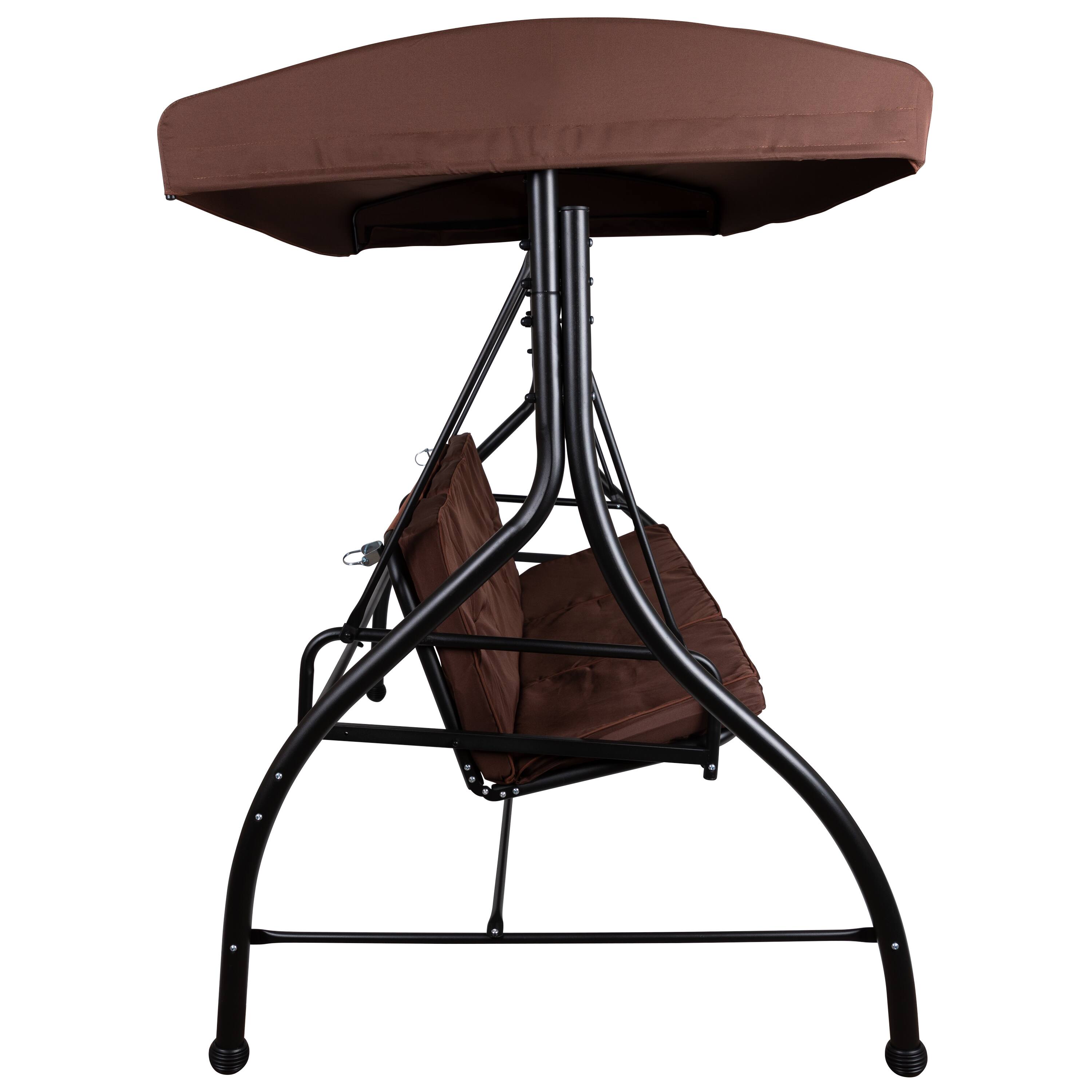 Alt View 7. Emma + Oliver - 3-Seat Outdoor Steel Converting Patio Swing and Bed Canopy Hammock - Brown.