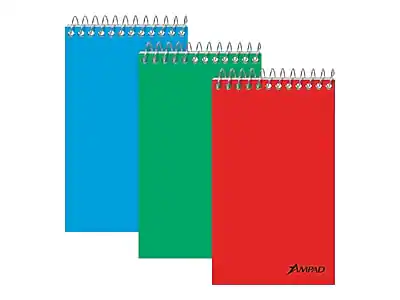 Front. Ampad - Memo Pads, 3" x 5", Narrow Ruled, Assorted, 60 Sheets/Pad, 12 Pads/Pack - Red/blue/green.